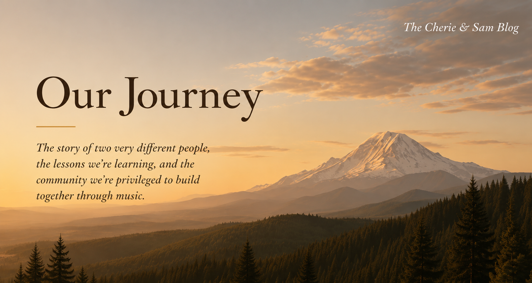 A warm mountain landscape at sunrise representing the shared journey, thoughtful leadership, and decision-making philosophy of Cherie and Sam at Washington Pianos.
