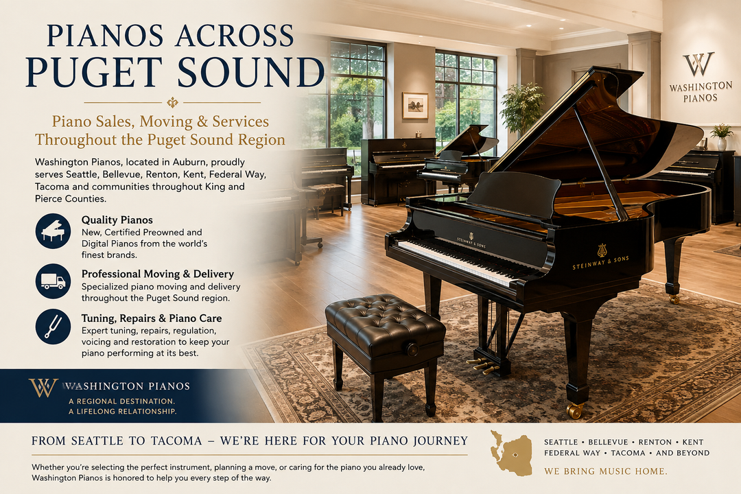 Washington Pianos serving Seattle and the Puget Sound with piano sales, moving, delivery, tuning and piano services
