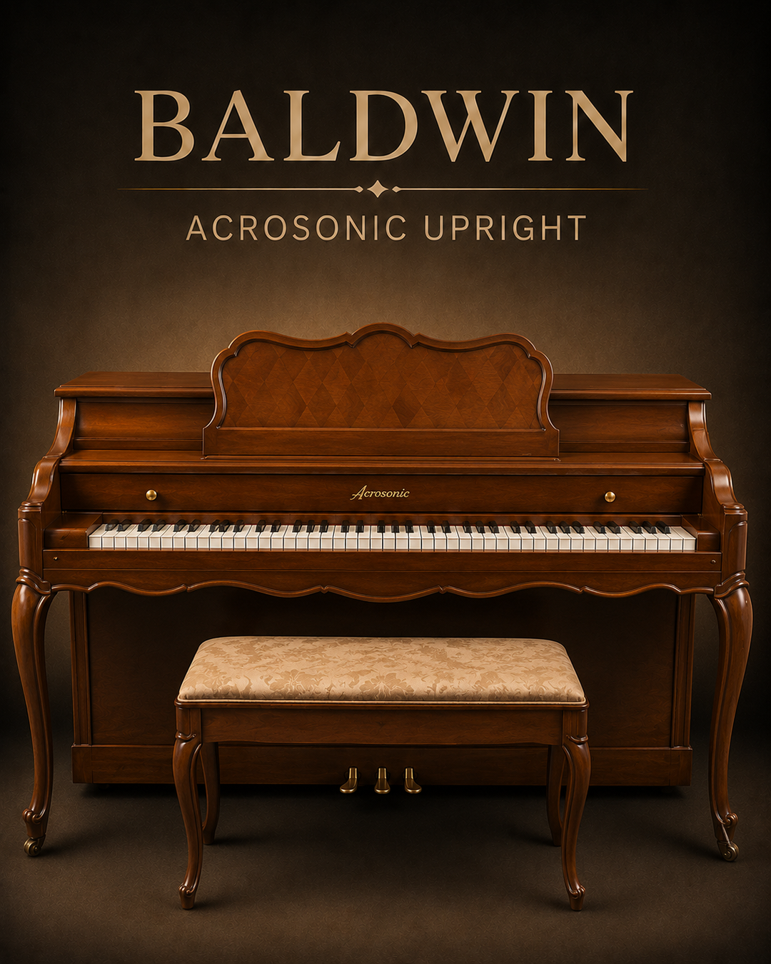 Baldwin Acrosonic Console Piano | Walnut Satin | Made in USA