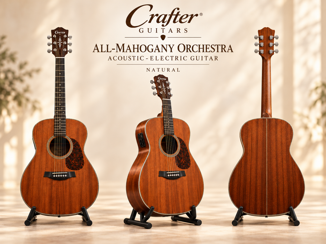 3 View of Crafter Mahogany Orchestra Guitar in Showroom