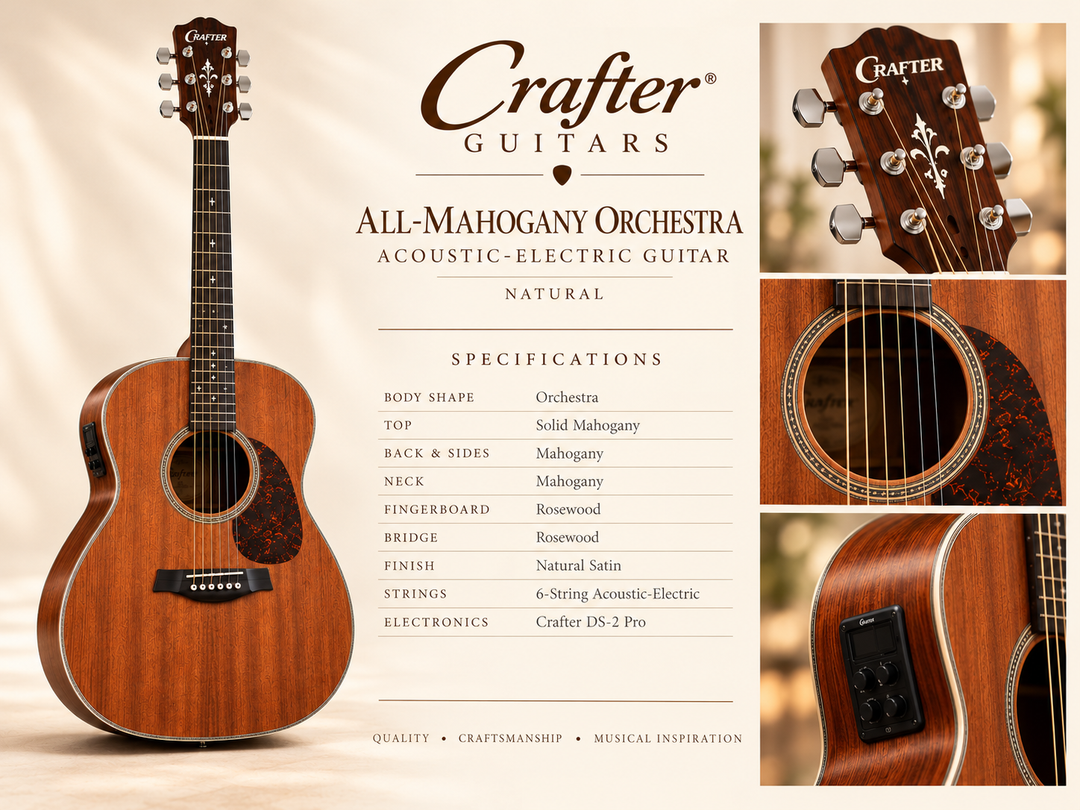 Crafter All-Mahogany Orchestra Acoustic-Electric Guitar – Natural