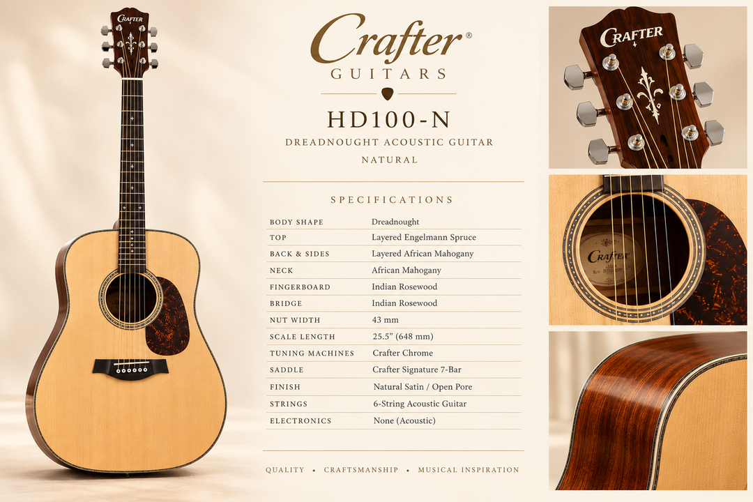 Crafter HD100-N Dreadnought Acoustic Guitar – Natural