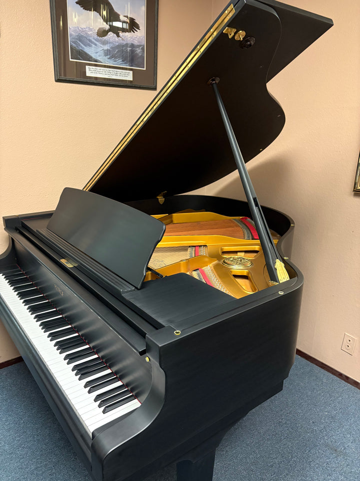 Petrof Model V baby grand piano in satin ebony finish, front view