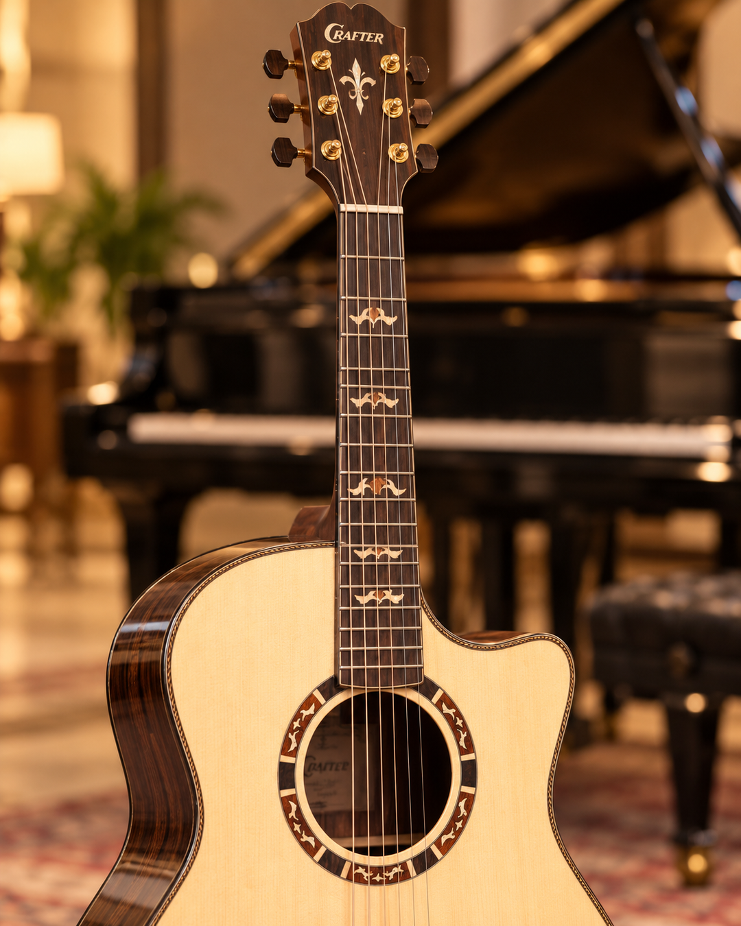Crafter Stage Pro Solid Spruce &amp; Rosewood Dreadnought Acoustic-Electric Guitar – Natural
