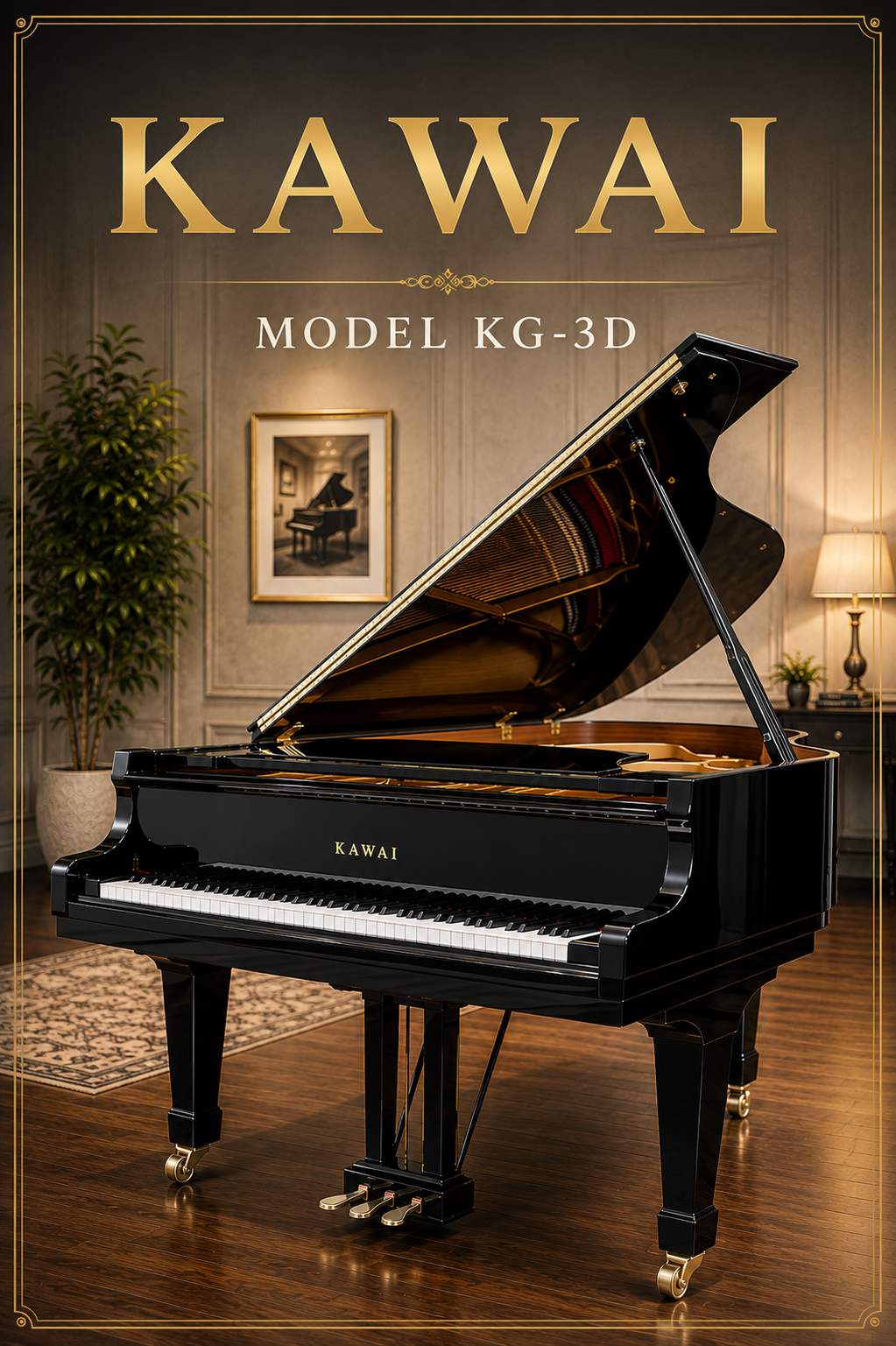 Kawai Grand Piano Side View in Luxury Showroom