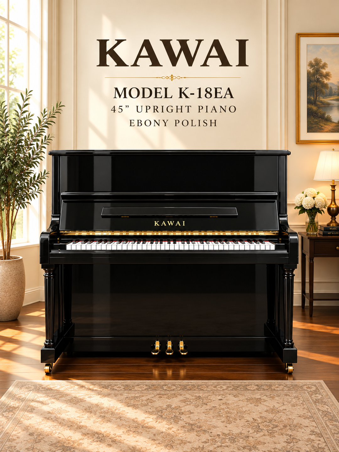 Kawai 45" Upright Piano Front View in Showroom