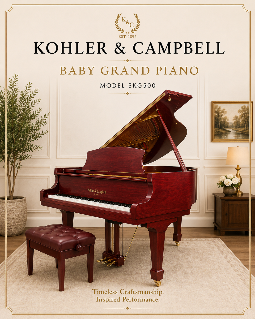 Kohler &amp; Campbell baby Grand Mahogany Model SKG500 Side View
