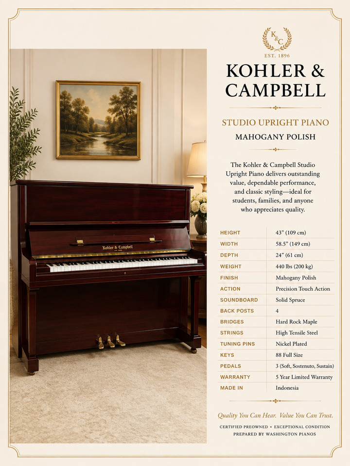 Kohler &amp; Campbell Studio  Upright Piano - Mahogany