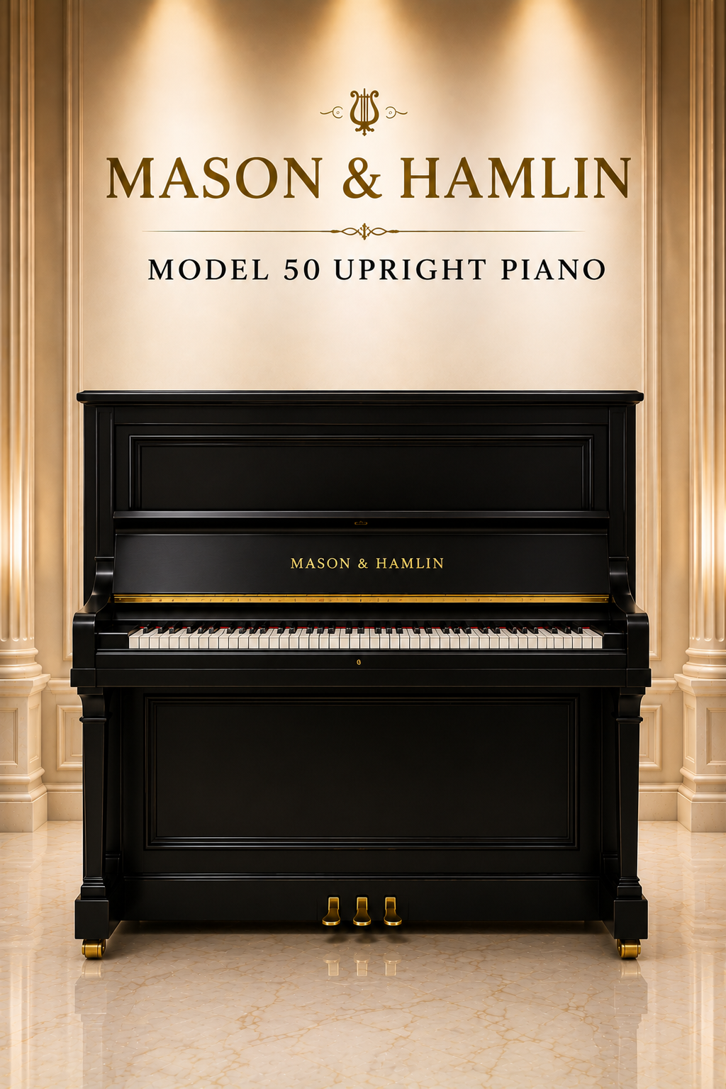Model 50 Mason & Hamlin Upright Grand in Showroom