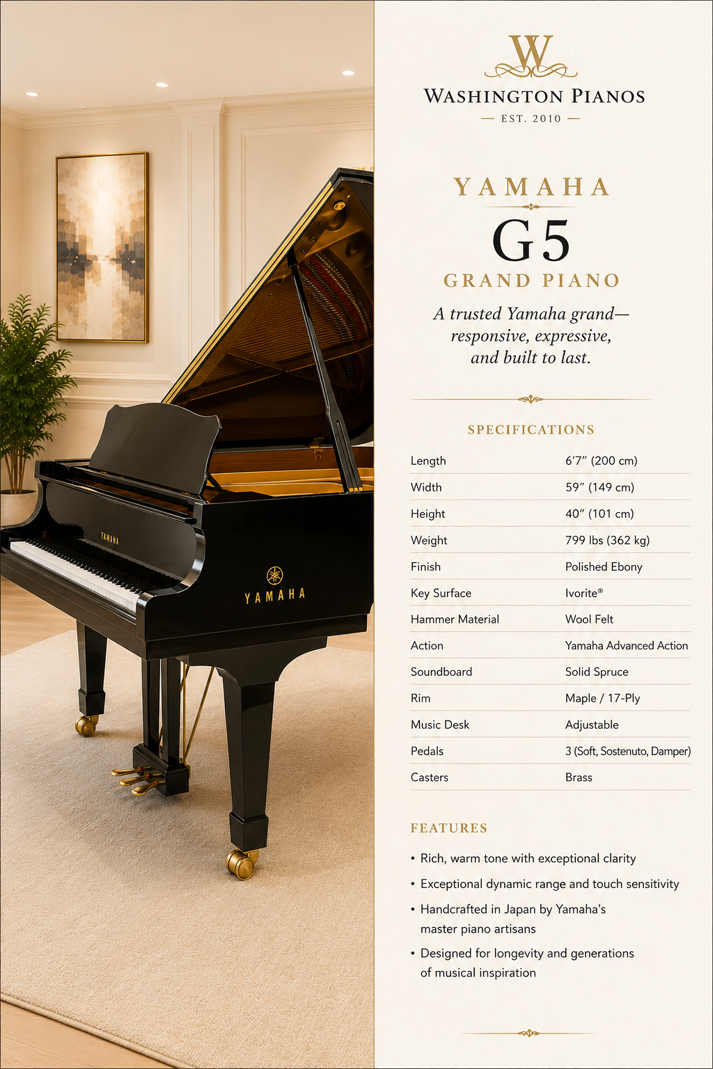 Yamaha Grand Piano, Model G5-6&