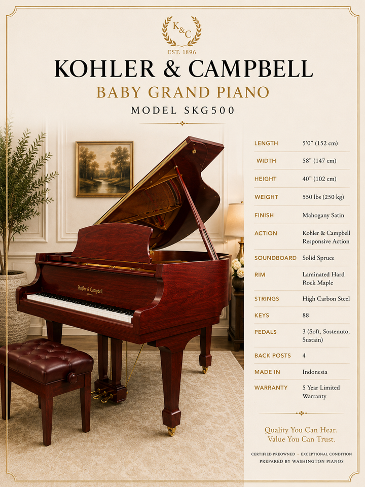 Kohler &amp; Campbell Baby Grand Piano-High Gloss Mahogany-Year 2000