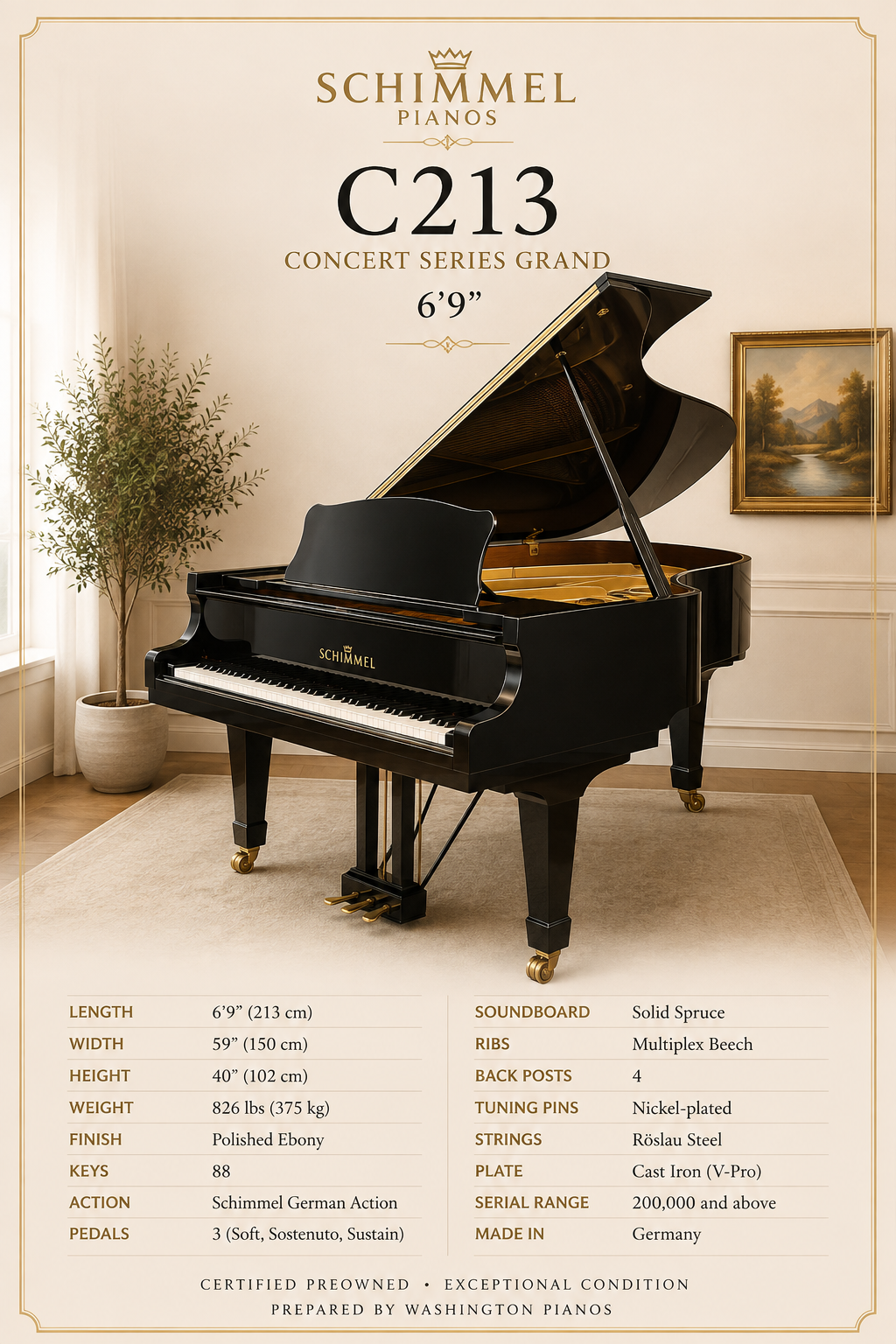 Schimmal C213 Concert Series Grand Piano | 6&