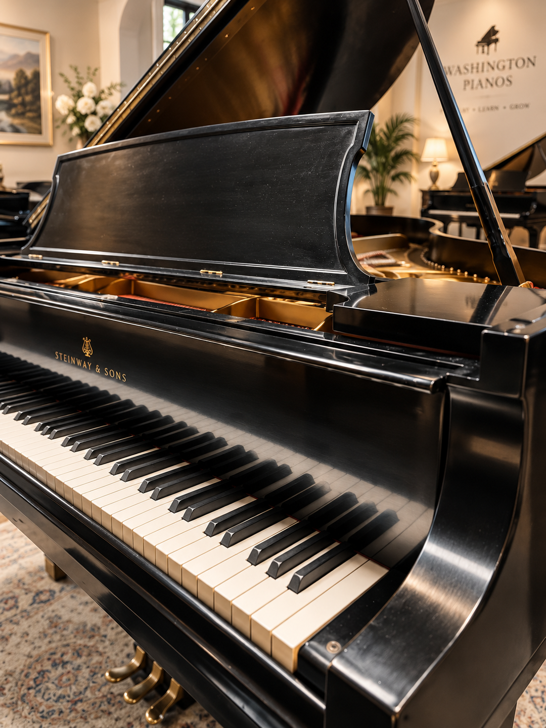 Steinway &amp; Sons Grand Piano-Model L-Restored-Ebony Satin Finish