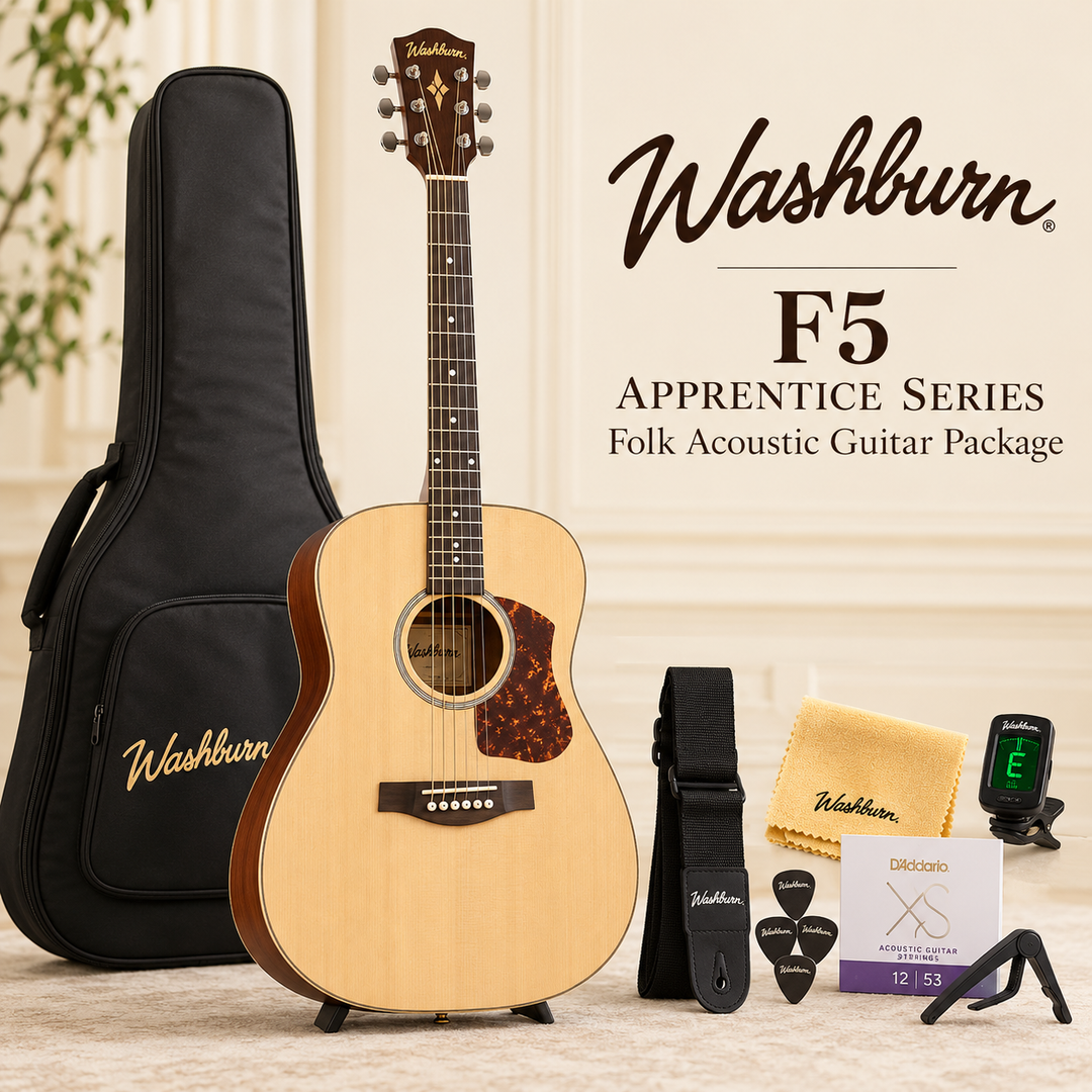 Washburn Apprentice F5 Folk Acoustic Guitar with Hardshell Case – Natural