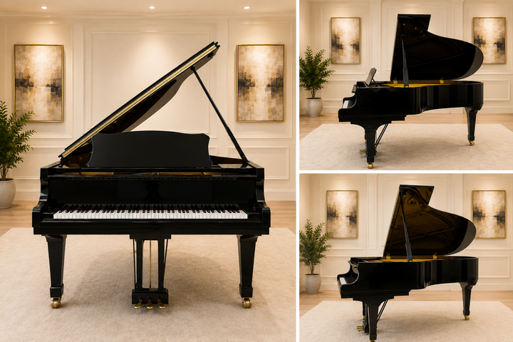 3 view Yamaha Conservatory Grand front, side views