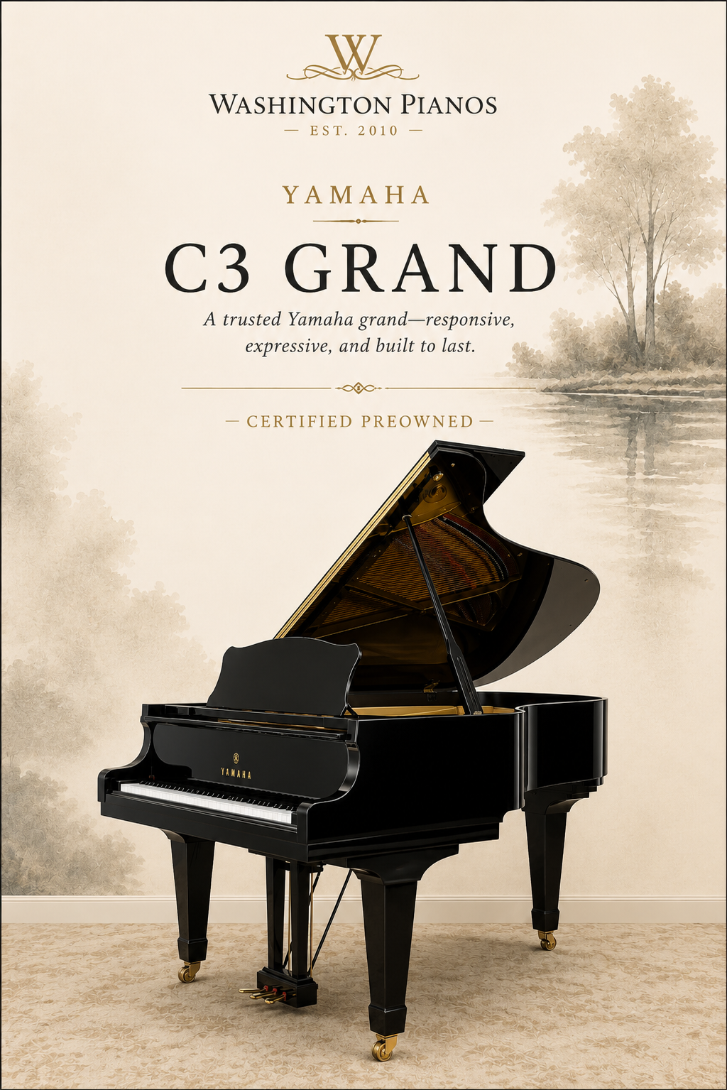 Yamaha Grand Piano Model C3 front side view