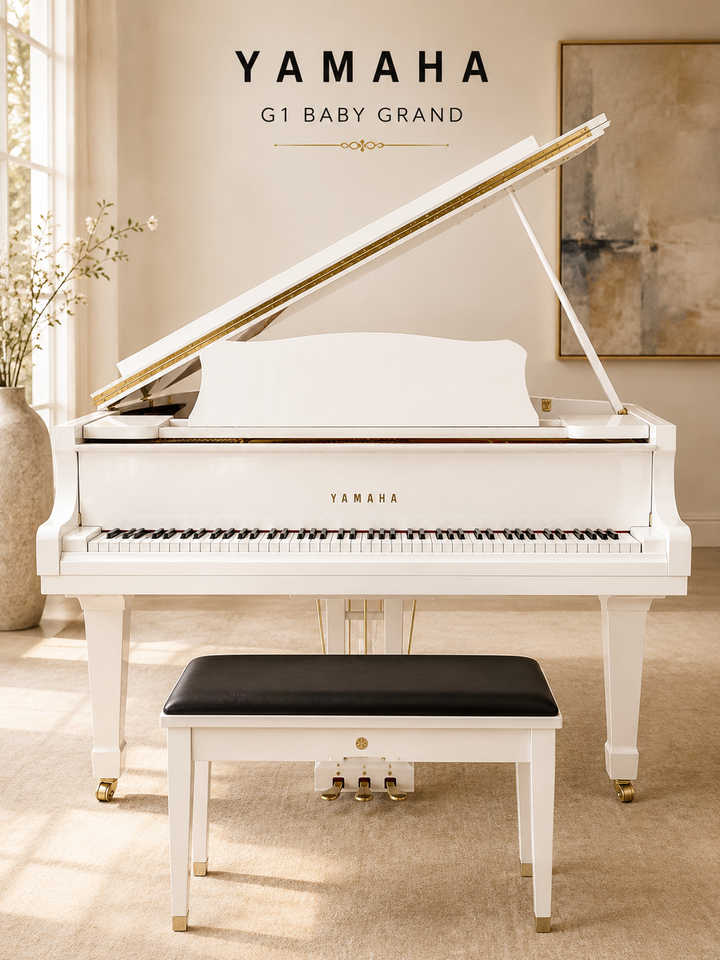 Yamaha G1 Baby Grand Piano | Polished White | Certified Preowned