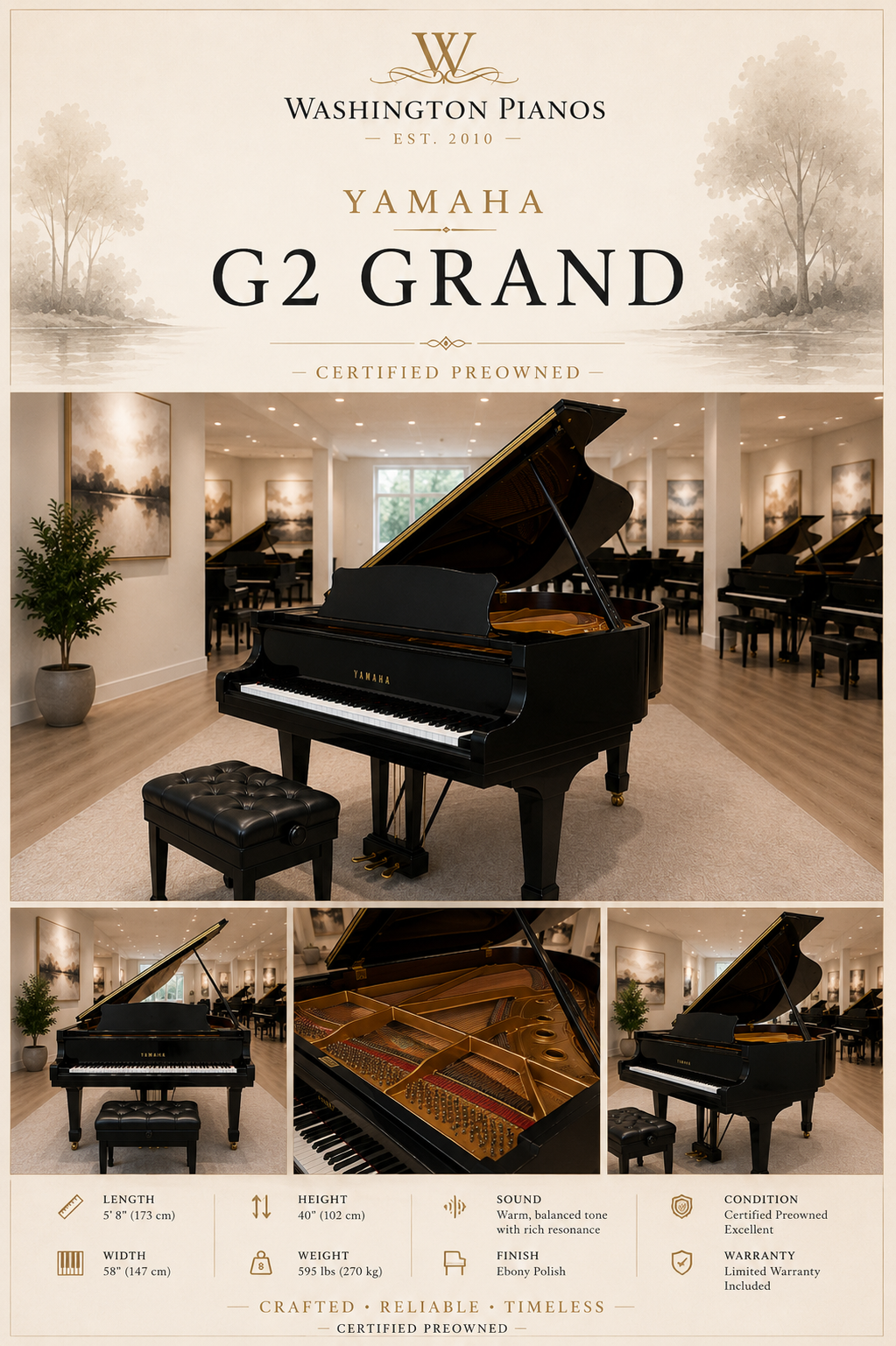 Yamaha Baby Grand Piano, Model G2-Ebony Satin-Gallery