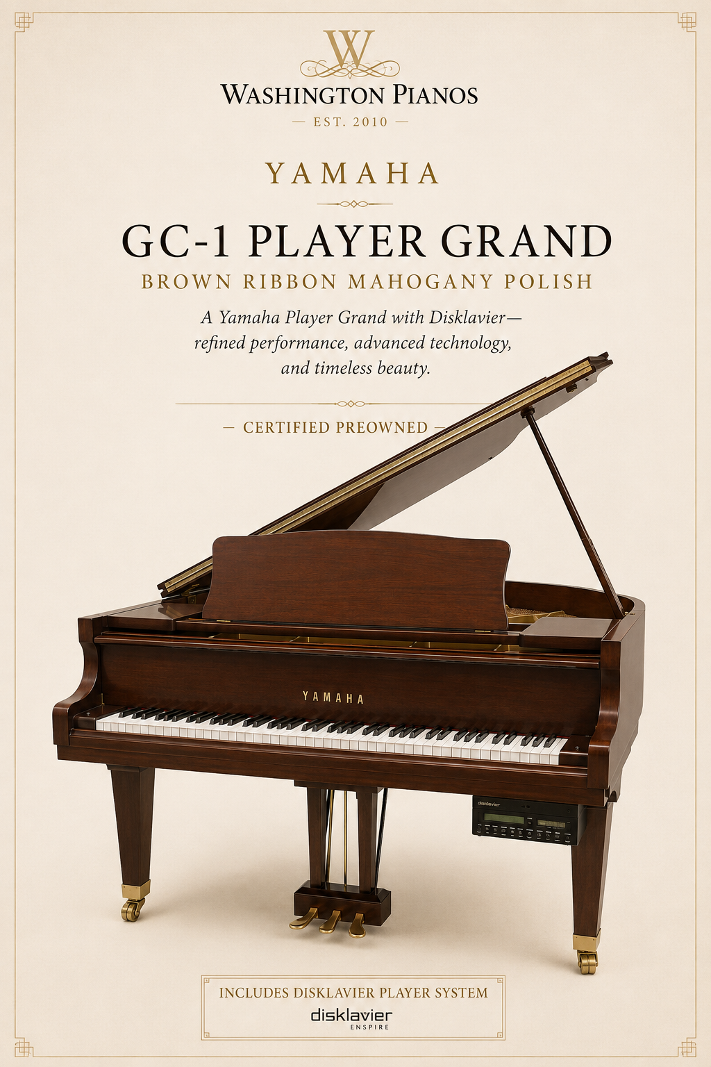 Yamaha GC1 Baby Grand Piano | with Disklavier Player System