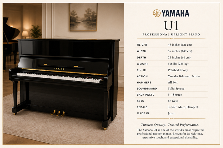 Yamaha Studio Upright Piano-Model U1-Ebony