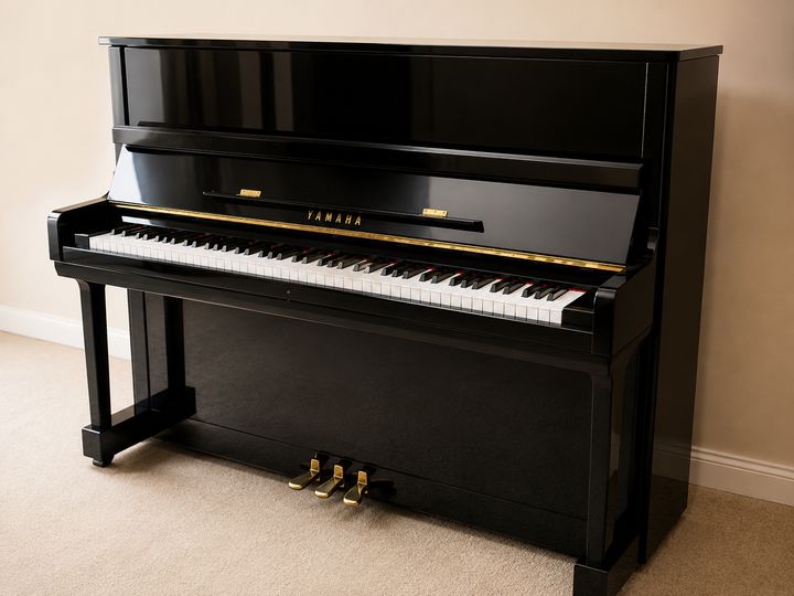 Front Side Facing View Yamaha U1 Ebony Polish