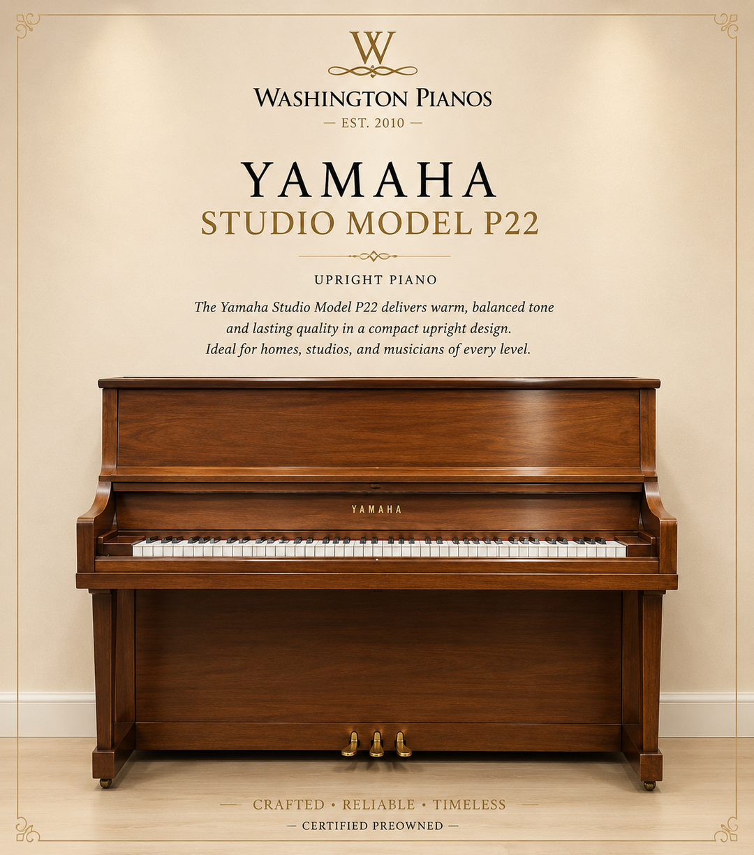 Yamaha Studio Upright Piano Front View