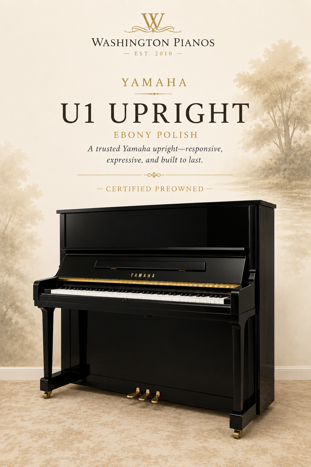 Yamaha Studio Upright Piano Ebony Side Front View